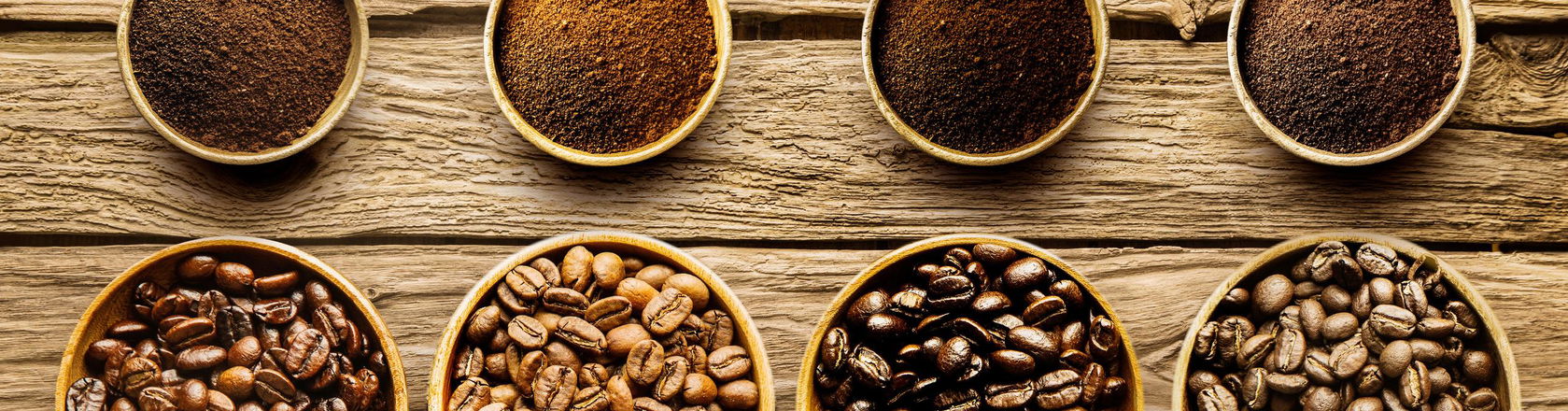 Above view of coffee bean bowls