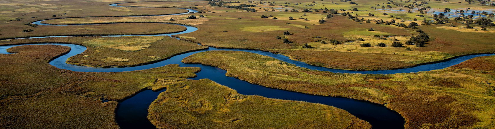 A river that runs through the marsh in Botswana