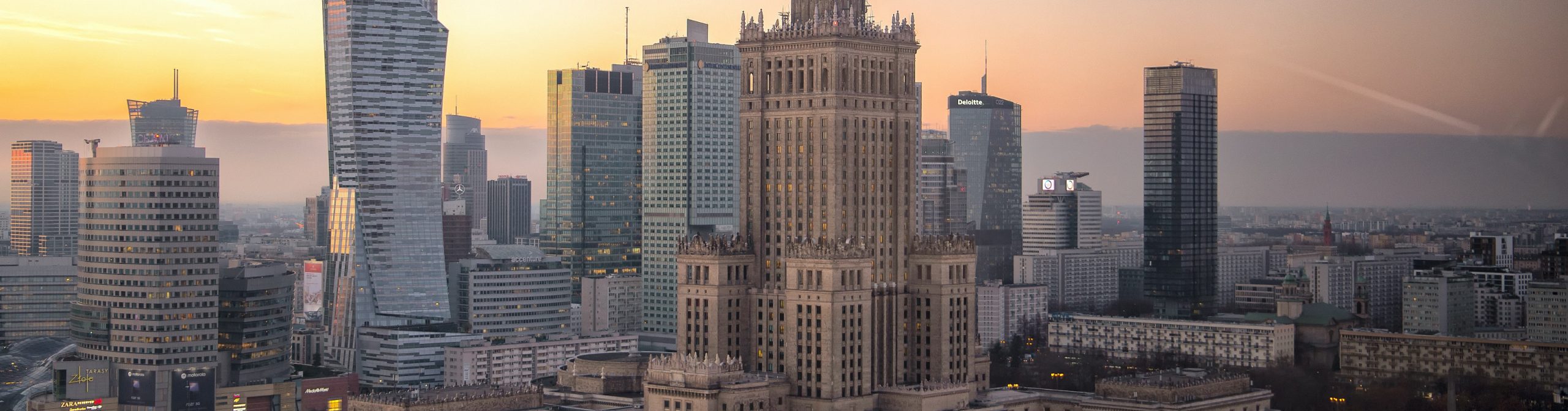Poland skyline at golden hour