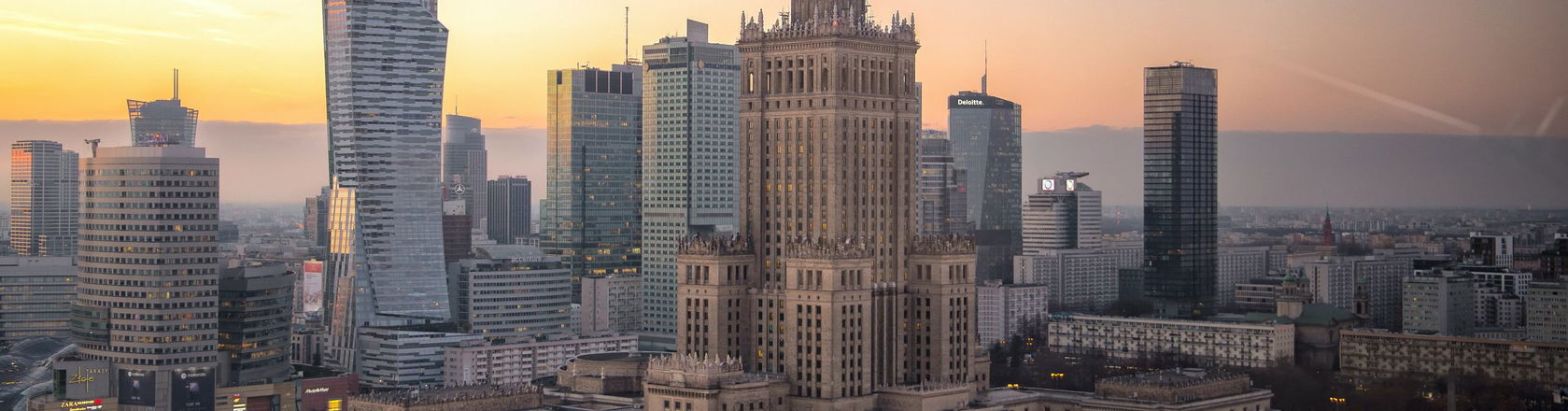 Poland skyline at golden hour