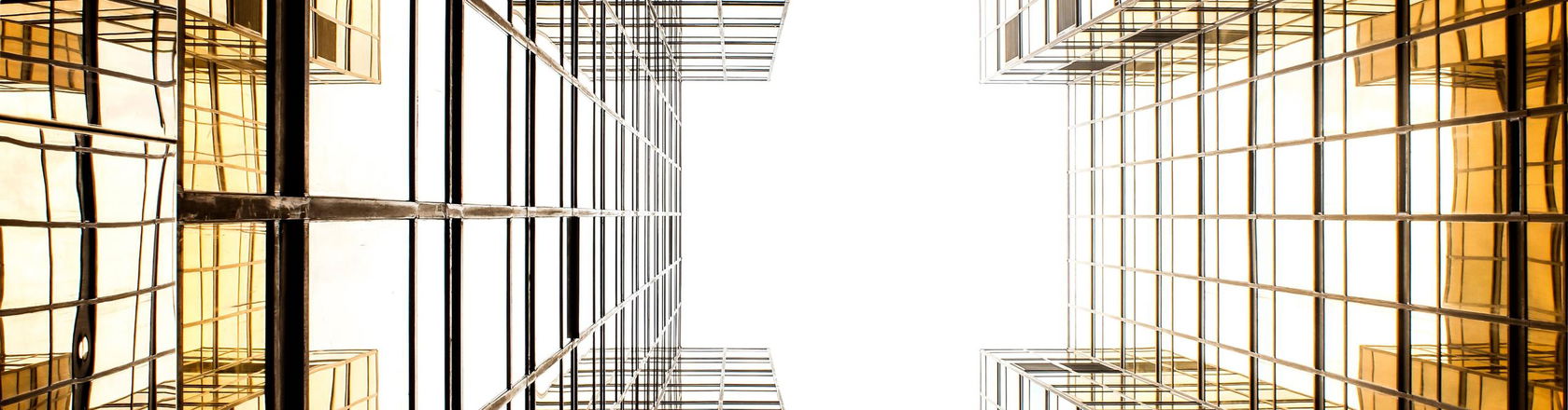 Golden abstract architecture, modern building with a glass facade exterior