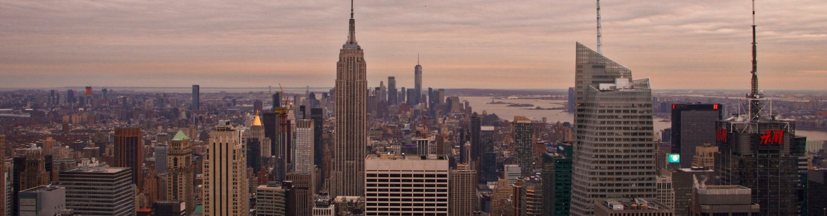 The New York City skyline in the United States